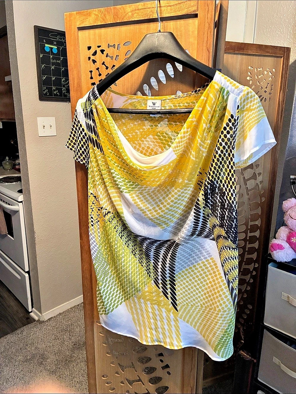 Worthington Abstract Short Sleeve Top in Yellow & White Size 1X Like New